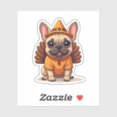 Cute Dog Frenchie Thanksgiving Kids Teen Girl Boy  Sticker (Vel)