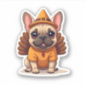 Cute Dog Frenchie Thanksgiving Kids Teen Girl Boy  Sticker (Voorkant)