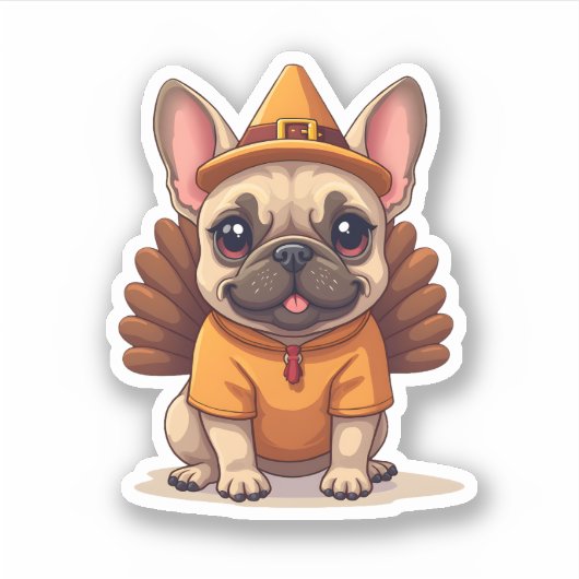 Cute Dog Frenchie Thanksgiving Kids Teen Girl Boy Sticker (Voorkant)