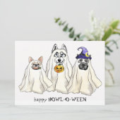 Cute Dog Ghosts Funny Animal Happy Halloween Feestdagenkaart (Staand voorkant)