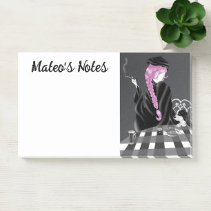 Cute Dog & Girl in Café in Paris Post-It Notes