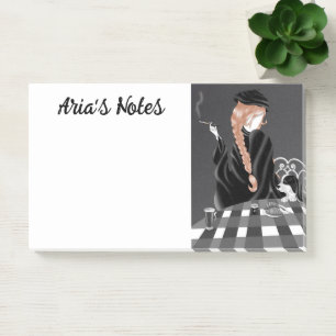 Cute Dog & Girl in Café in Paris Post-It Notes