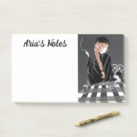 Cute Dog & Girl in Café in Paris Post-It Notes (Op bureau)