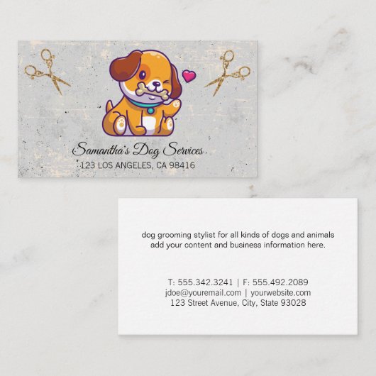 Cute Dog Grooming Elegant Shears Visitekaartje (Voorkant / Achterkant)