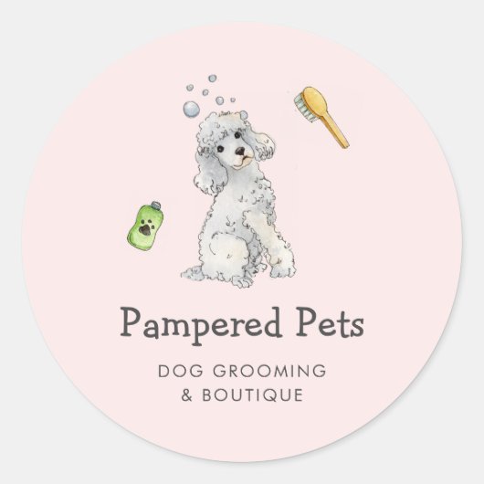 Cute Dog grooming Pet boutique Ronde Sticker (Voorkant)