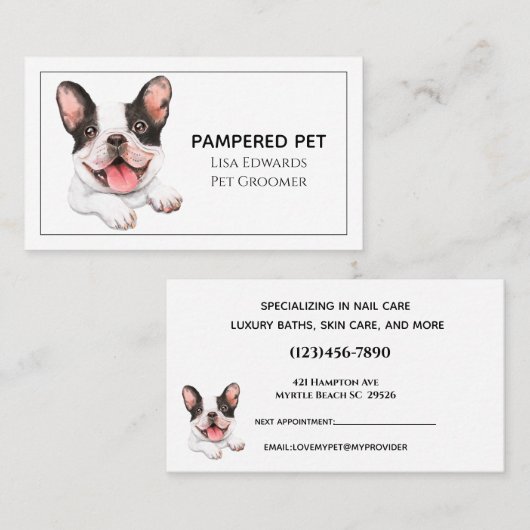 Cute Dog Grooming White Business Afsprakenkaartje (Voorkant / Achterkant)