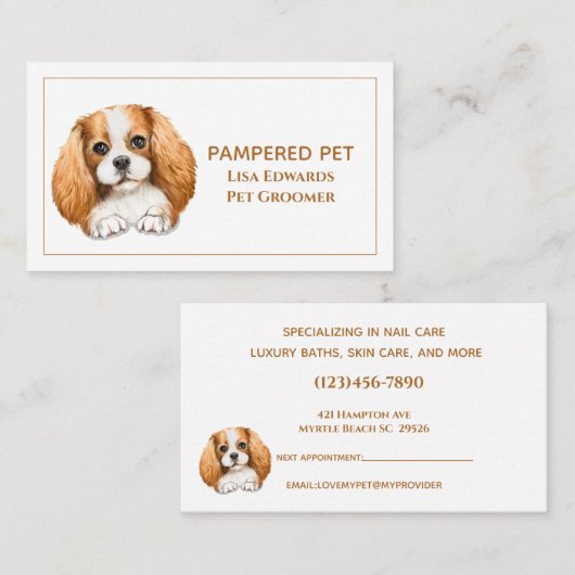 Cute Dog Grooming White Business Appointment Card Afsprakenkaartje (Voorkant / Achterkant)
