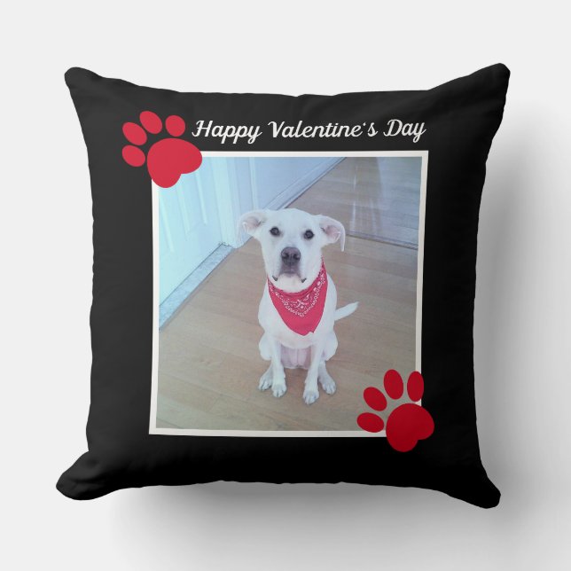 Cute Dog Happy Valentines Day Red Paws 1 Foto Kussen (Voorkant)
