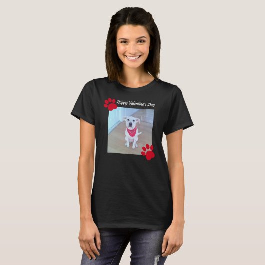 Cute Dog Happy Valentines Day Red Paws 1 Foto T-shirt (Voorkant volledig)