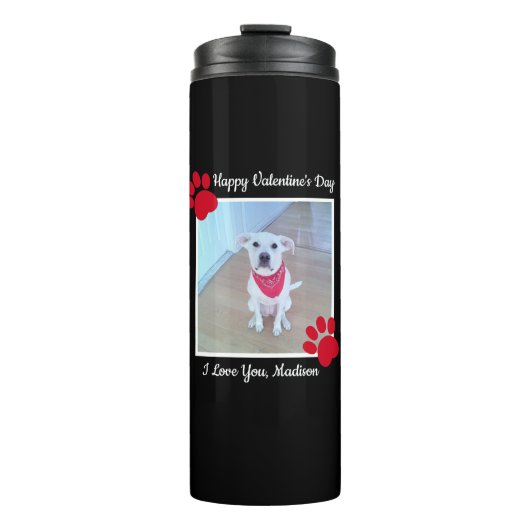 Cute Dog Happy Valentines Day Red Paws 1 Foto Thermosbeker (Voorkant)