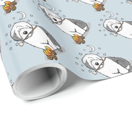 Cute Dog Hiker Camper Old English Sheepdog Grey 1 Cadeaupapier (Rol Hoek)
