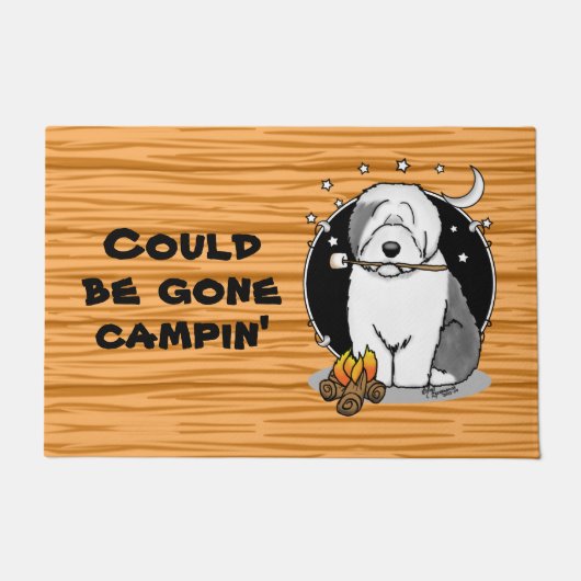 Cute Dog Hiker Camper Old English Sheepdog Grey 1 Deurmat (Voorkant)