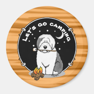 Cute Dog Hiker Camper Old English Sheepdog Grey 1 Magneet