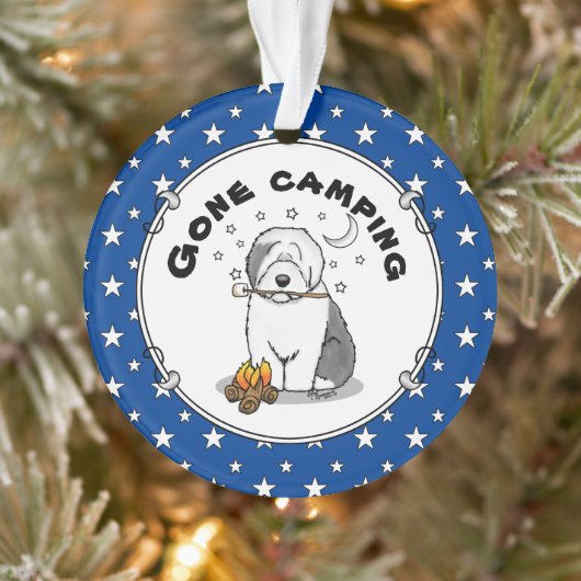 Cute Dog Hiker Camper Old English Sheepdog Grey 1 Ornament (Boom)