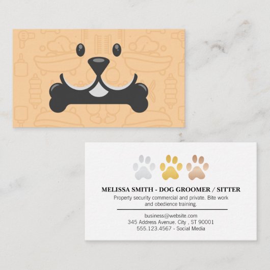 Cute Dog Holding Bone Logo | Groomers Visitekaartje (Voorkant / Achterkant)