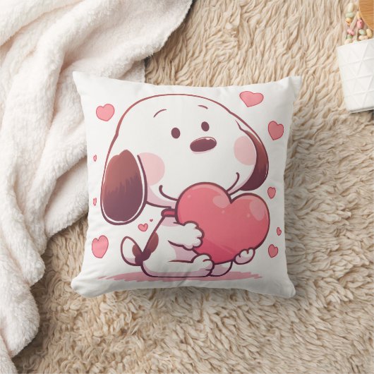 Cute Dog Holding Pink Heart Kussen (Deken)