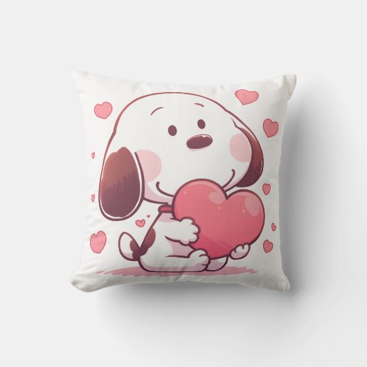 Cute Dog Holding Pink Heart Kussen (Voorkant)