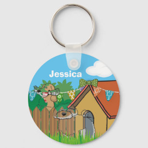 Cute Dog House Naburen Cartoon Gepersonaliseerd Sleutelhanger