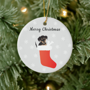 Cute dog in een stoppende sneeuwvlokken keramisch ornament