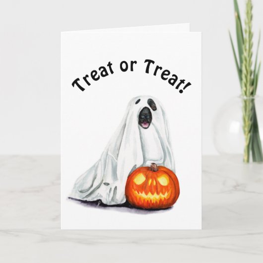 Cute Dog in Ghost Costume Halloween Wenskaart Kaart (Voorkant)