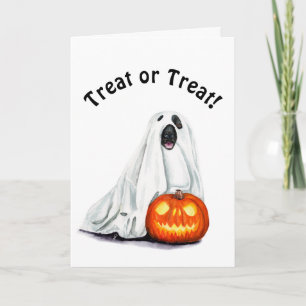 Cute Dog in Ghost Costume Halloween Wenskaart Kaart