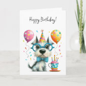 Cute Dog in Glasses and a Party Hat Birthday Kaart (Voorkant)