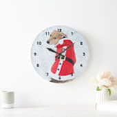 Cute Dog in sneeuw met rode kerstmis Grote Klok (Huis)