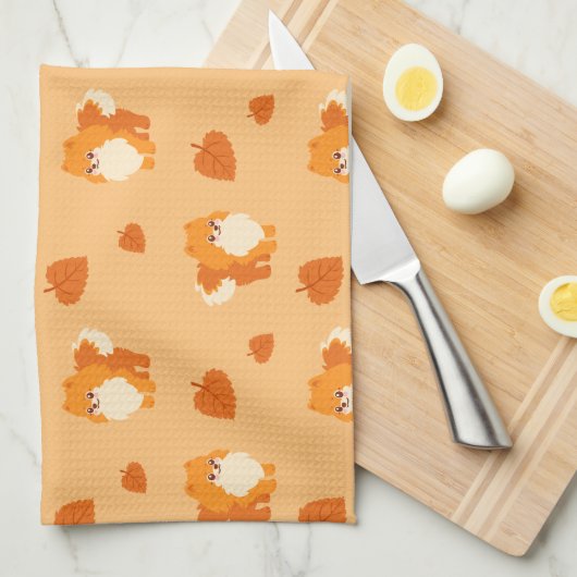 Cute Dog Kawaii Pomeranian Theedoek (Quarter Fold)