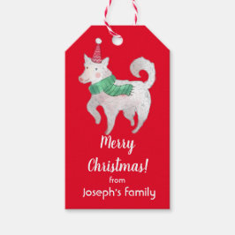 Cute dog kerstmis cadeaulabel