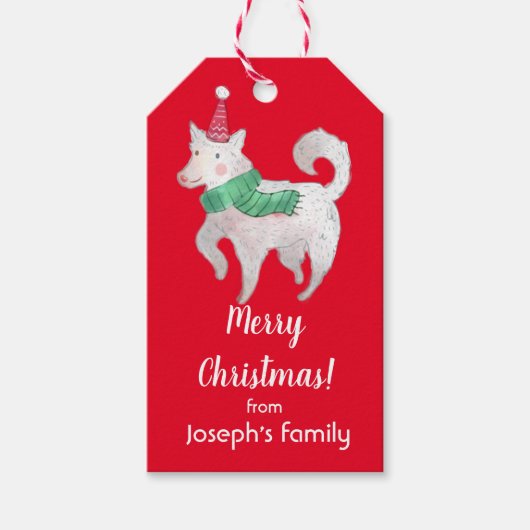 Cute dog kerstmis cadeaulabel (Voorkant)