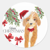 Cute Dog Kerstmis Ronde Sticker (Voorkant)