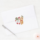 Cute Dog Kerstmis Ronde Sticker (Envelop)