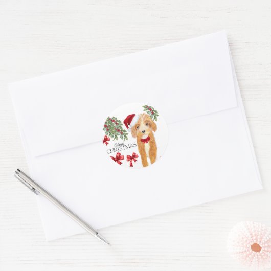 Cute Dog Kerstmis Ronde Sticker (Envelop)