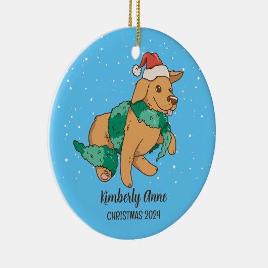 Cute Dog kerstpuppy Snow Winter Holiday Keramisch Ornament (Rechts)