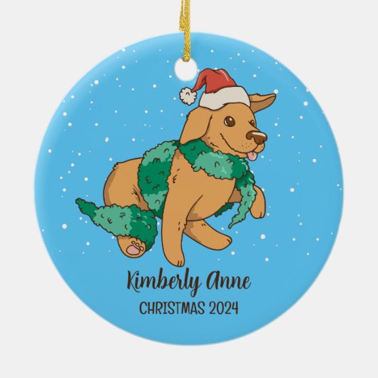 Cute Dog kerstpuppy Snow Winter Holiday Keramisch Ornament (Achterkant)