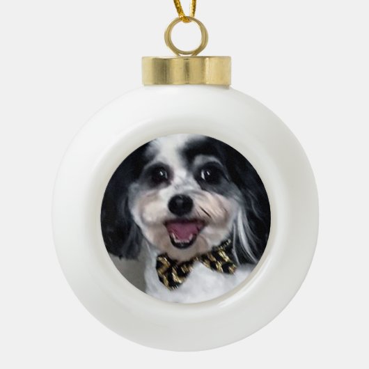 Cute Dog-kerstversiering, K-Cee Bow-Stropdas Keramische Bal Ornament (Voorkant)