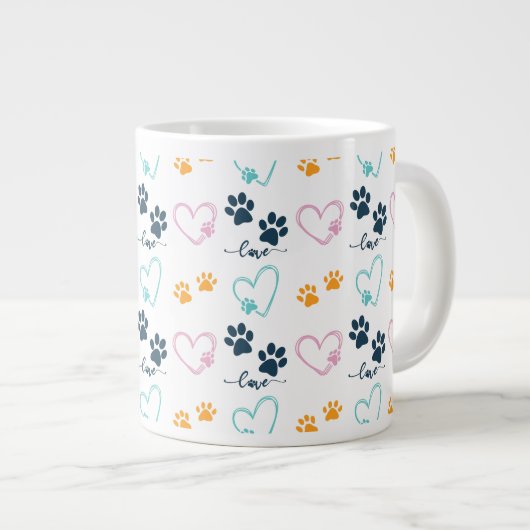 Cute Dog Lover Paw Prints Grote Koffiekop (Voorkant rechts)