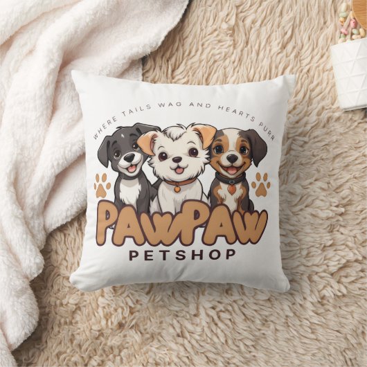 Cute Dog Lovers "Paw Paw Pet Shop" Throw Pillow Kussen (Deken)