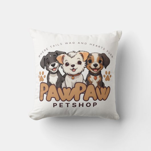 Cute Dog Lovers "Paw Paw Pet Shop" Throw Pillow Kussen (Voorkant)