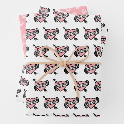 Cute Dog Mam Heart Tattoo met Pawprint Pattern Inpakpapier Vel (In situ)