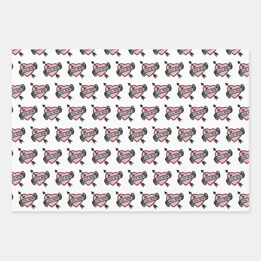 Cute Dog Mam Heart Tattoo met Pawprint Pattern Inpakpapier Vel (Voorkant)