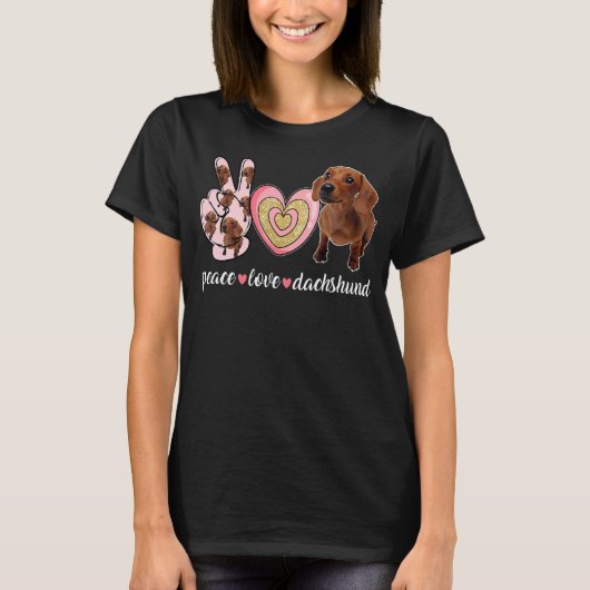 Cute Dog Mam Moederdag Peace Love Dachshund T-shirt (Voorkant)