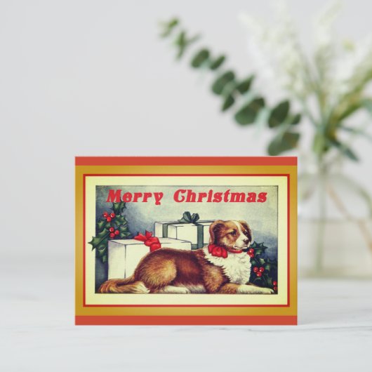 Cute  Dog Merry Kerstmis Briefkaart (Staand voorkant)