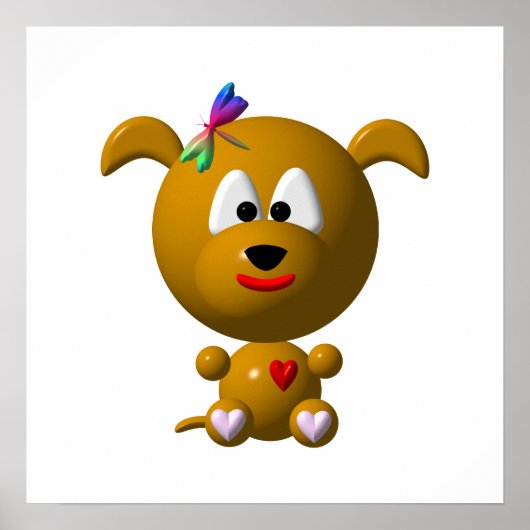 Cute Dog met Dragonfly Poster (Voorkant)