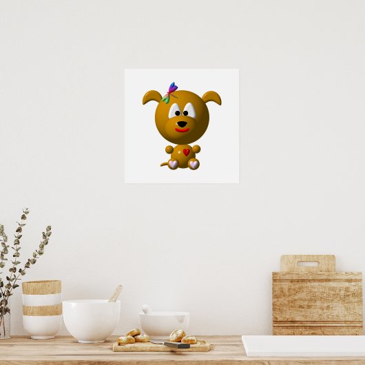Cute Dog met Dragonfly Poster (Keuken)