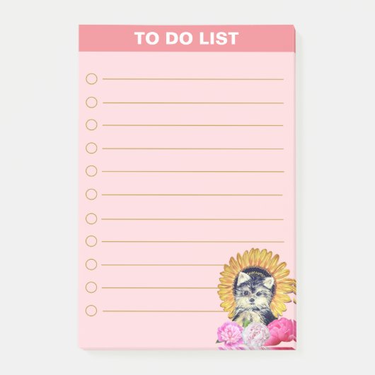 Cute Dog met Flowers op Roze Post-it® Notes (Voorkant)