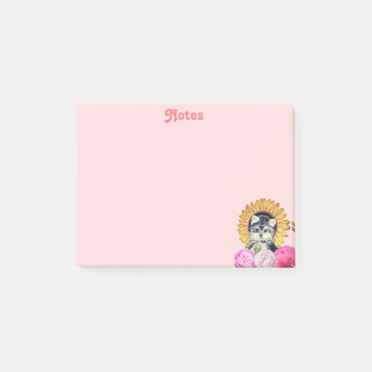 Cute Dog met Flowers op Roze Post-it® Notes (Voorkant)