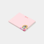 Cute Dog met Flowers op Roze Post-it® Notes (Schuin)