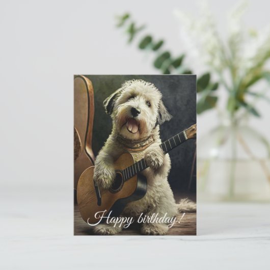 Cute Dog met Guitar. Briefkaart (Staand voorkant)
