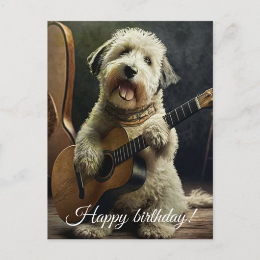 Cute Dog met Guitar. Briefkaart (Voorkant)